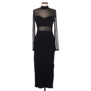 Petal & Pup Black Mesh-Paneled Long Sleeve Midi Dress